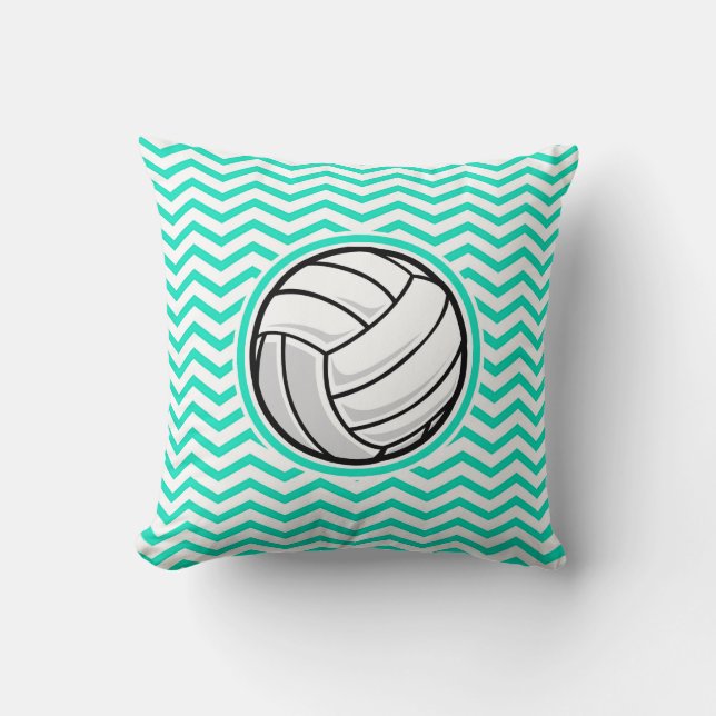 Volleyball; Aqua Green Chevron Throw Pillow (Front)