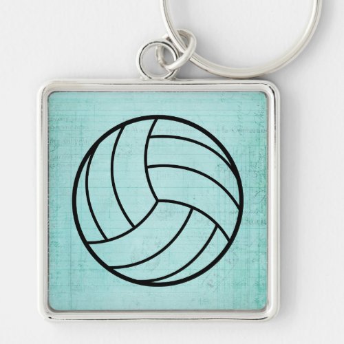 Volleyball Art Vintage Teal Notebook Paper Style Keychain