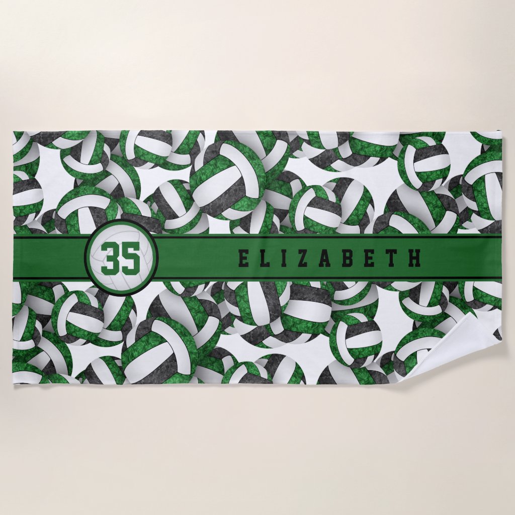 Volleyball athlete green black team colors gifts beach towel