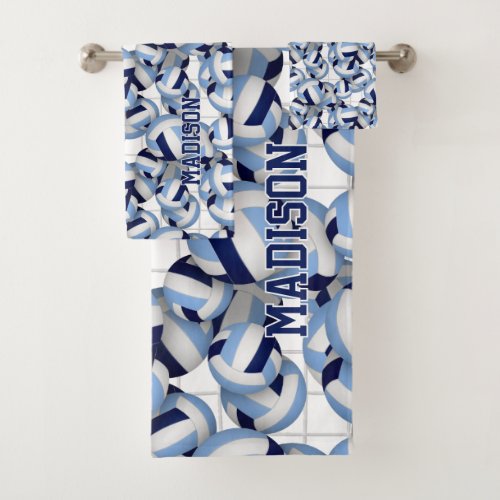 volleyballs and net pattern bath towel set