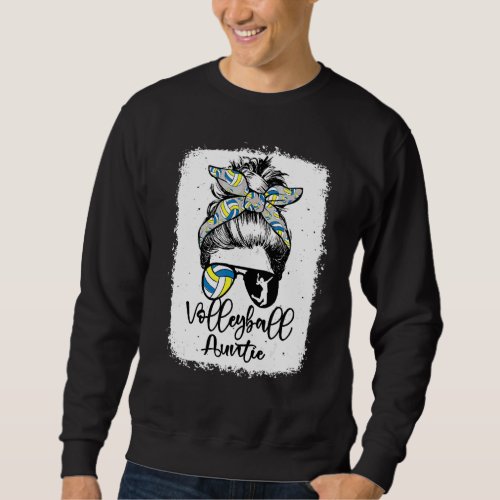 Volleyball Auntie Vintage Leopard Messy Bun Bleach Sweatshirt