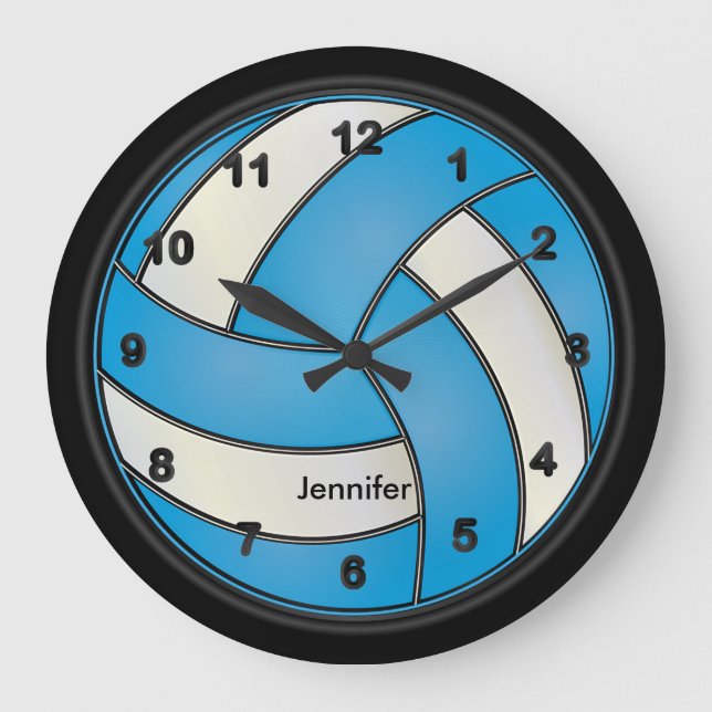 Volleyball | Baby Blue and White Style Large Clock (Front)