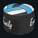 Volleyball 🏐 Baby Blue, Black & White Pattern Pouf<br><div class="desc">Volleyball Designer Round Pouf ready for you to personalize. This decorative sport pouf will easily add a dash of style to your living space. This sport pouf comes in a variety colors, allowing you to complement your existing décor. Makes a great gift for a volleyball player or fan. ✔NOTE: ONLY...</div>