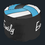 Volleyball 🏐 Baby Blue, Black & White Pattern Pouf<br><div class="desc">Volleyball Designer Round Pouf ready for you to personalize. This decorative sport pouf will easily add a dash of style to your living space. This sport pouf comes in a variety colors, allowing you to complement your existing décor. Makes a great gift for a volleyball player or fan. ✔NOTE: ONLY...</div>