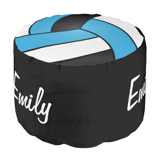 Volleyball 🏐 Baby Blue, Black & White Pattern Pouf (Angled Front)