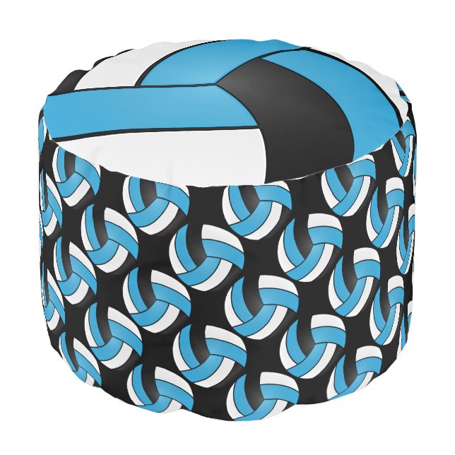 Volleyball Baby Blue, White and Black Pattern Pouf (Angled Front)