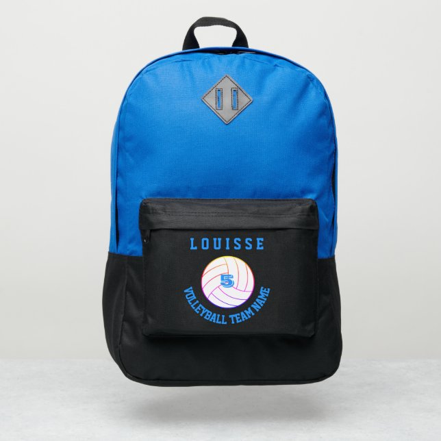 volleyball backpack monogrammed modern black blue (Front)