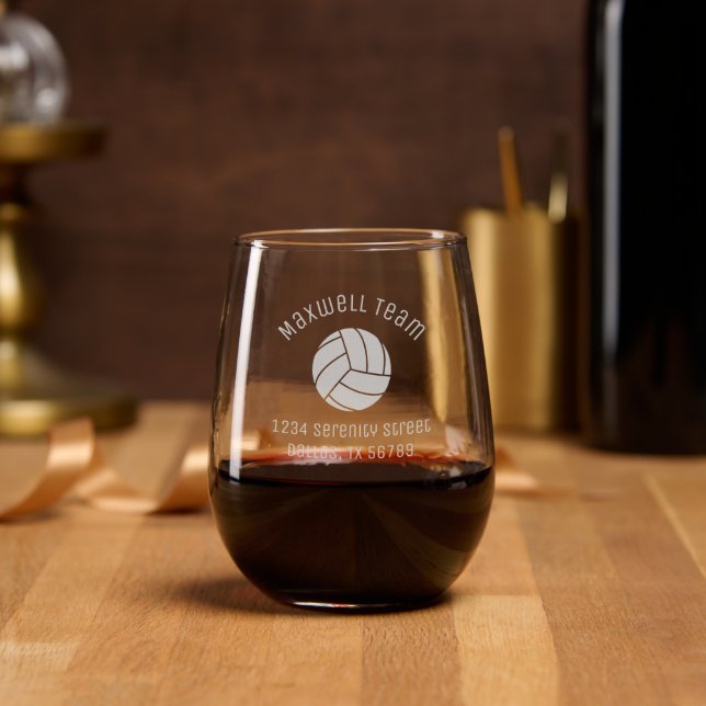 Volleyball Ball Arch Family Address Stemless Wine Glass (Party)