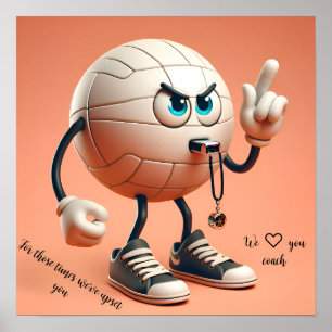 Volleyball Ball Character Coach Poster