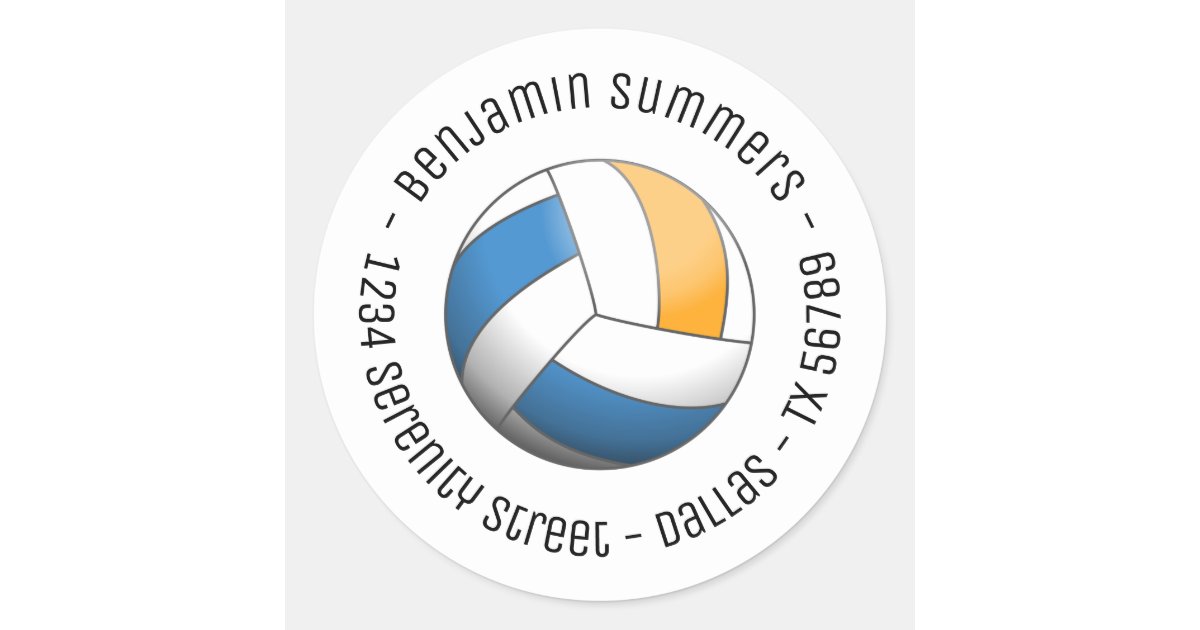 Volleyball Ball Custom Text Classic Round Sticker | Zazzle