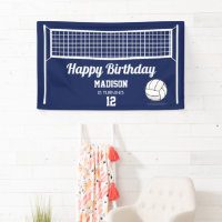 Volleyball Ball & Net Navy Blue Birthday Name Age
