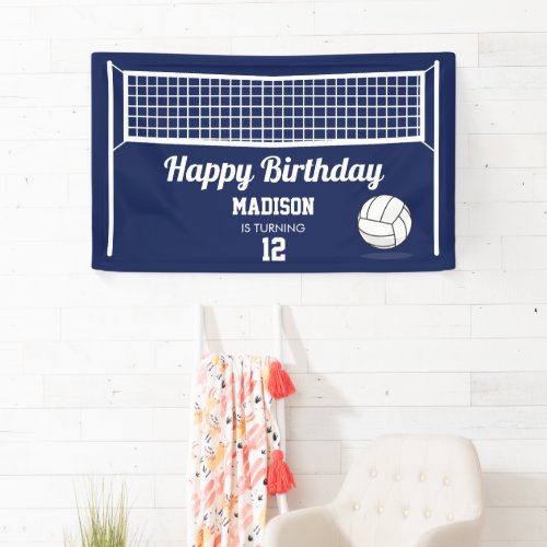 Volleyball Ball  Net Navy Blue Birthday Name Age Banner