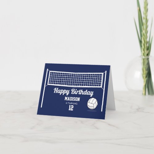 Volleyball Ball  Net Navy Blue Birthday Name Age Card