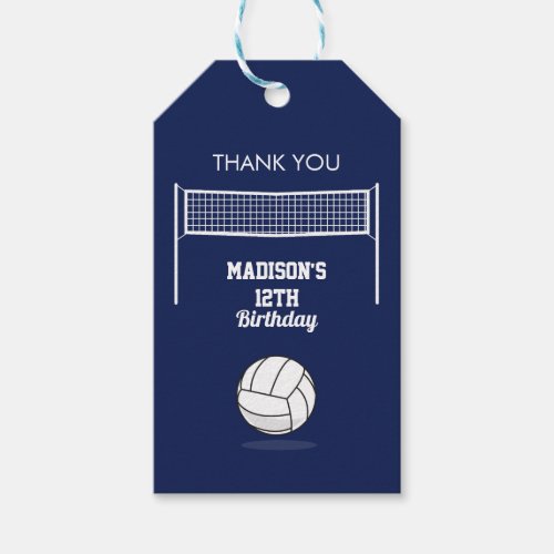 Volleyball Ball  Net Navy Blue Birthday Name Age Gift Tags