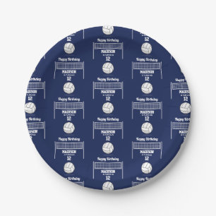 Volleyball Ball & Net Navy Blue Birthday Name Age Paper Plates