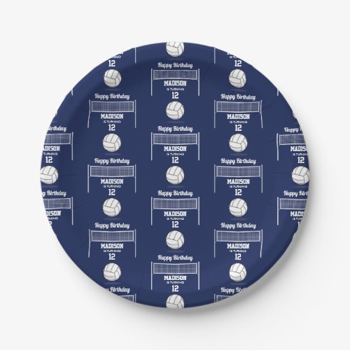 Volleyball Ball  Net Navy Blue Birthday Name Age Paper Plates