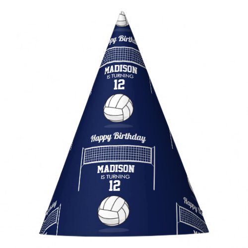 Volleyball Ball  Net Navy Blue Birthday Name Age Party Hat