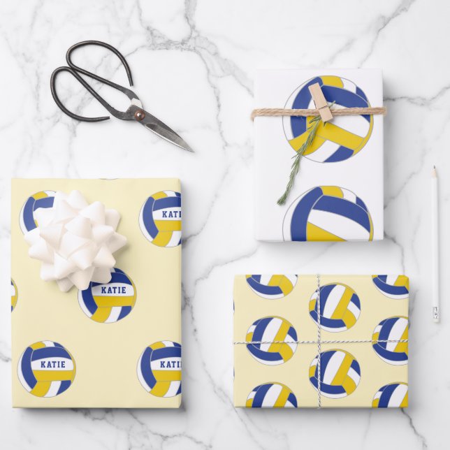 Volleyball Ball Pattern Kids Name Birthday Wrappin Wrapping Paper Sheets (Front)