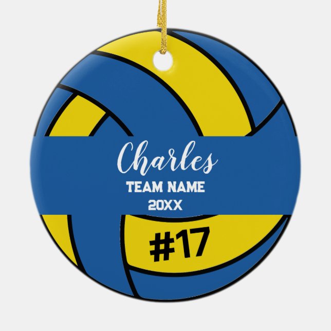 Volleyball Ball Player | Custom Name Number & Team Ceramic Ornament (Back)
