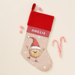 Volleyball Ball Red Santa Hat Name Christmas Stocking