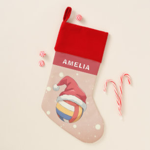 Volleyball Ball Red Santa Hat Name Christmas Stocking