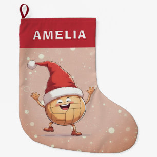 Volleyball Ball Red Santa Hat Name Large Christmas Stocking
