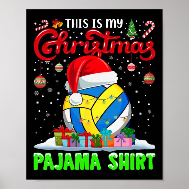 Volleyball Ball Santa Hat Christmas Lights Funny S Poster (Front)