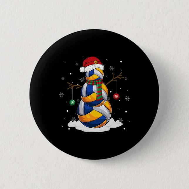 Volleyball Ball Snowman Santa Hat Christmas Pajama Button (Front)