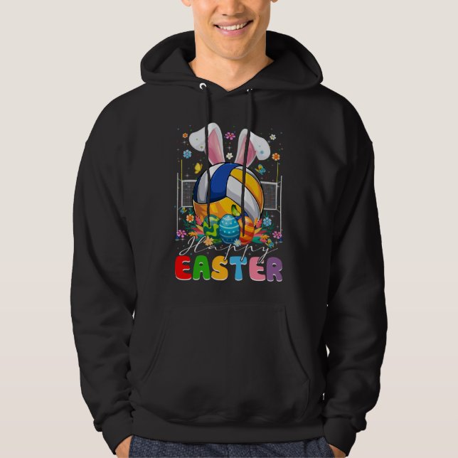Volleyball Ball With Bunny Ears Easter Day Boys Ki Hoodie (Front)