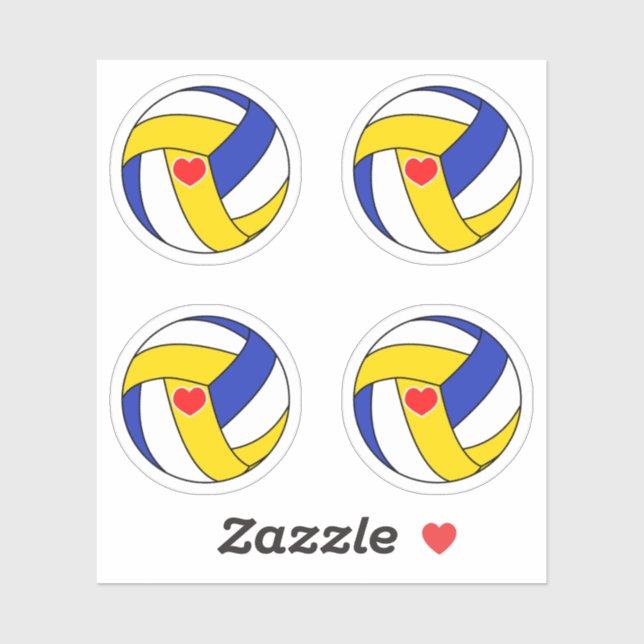 Volleyball balls with red heart pack sticker (Sheet)