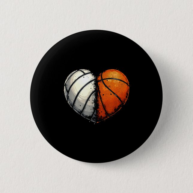 Volleyball Basketball Ball Heart Srts Lover Valent Button (Front)