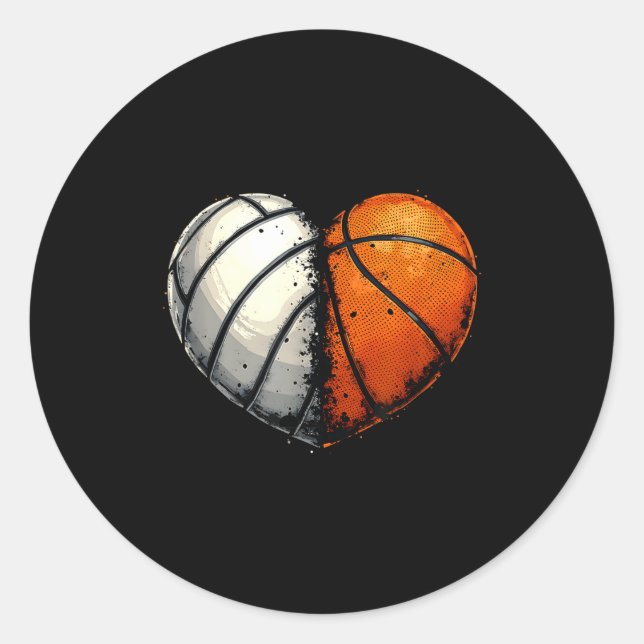 Volleyball Basketball Ball Heart Srts Lover Valent Classic Round Sticker (Front)