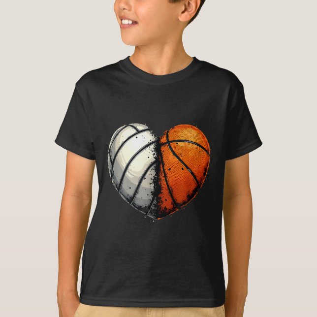 Volleyball Basketball Ball Heart Srts Lover Valent T-Shirt (Front)