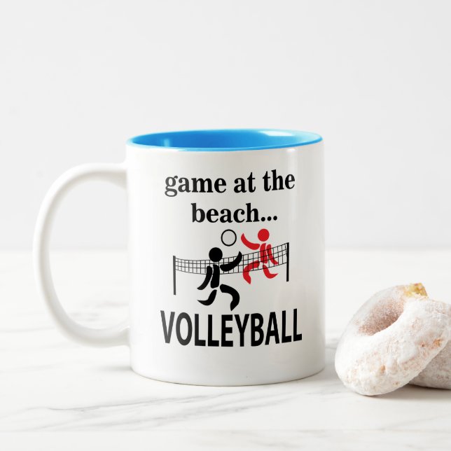 Volleyball Beach  Two-Tone Coffee Mug (With Donut)
