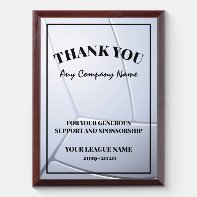 Volleyball Beach Volleyball Team/League Sponsor Award Plaque (Vertical)
