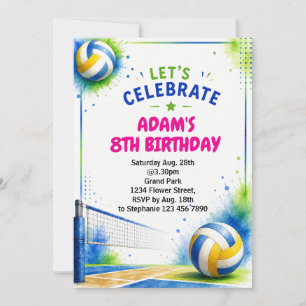 Volleyball Birthday Invitation Watercolor