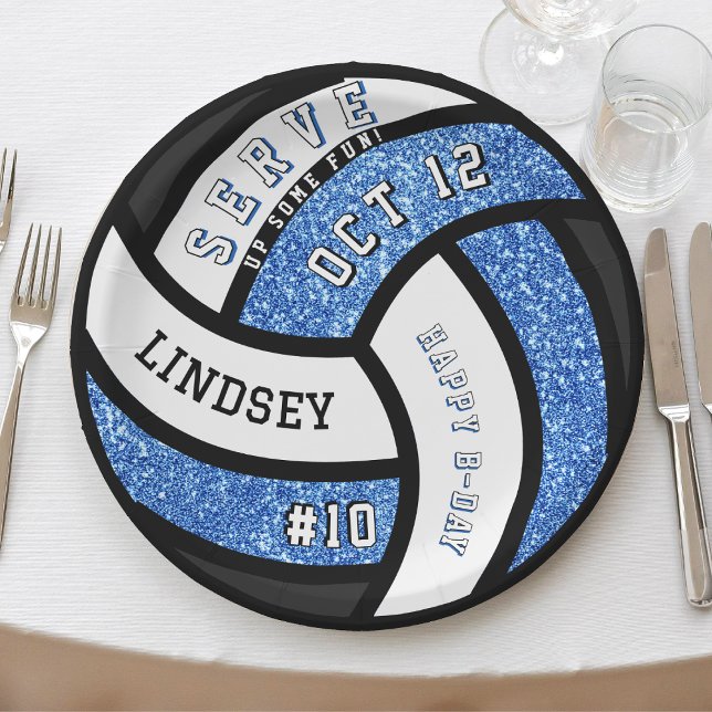 Volleyball Birthday Party Blue Glitter Paper Plates (Volleyball Birthday Party Blue Glitter Paper Plates
)
