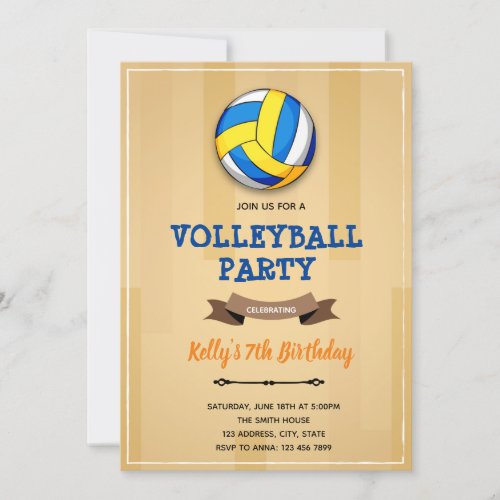Volleyball birthday theme invitation