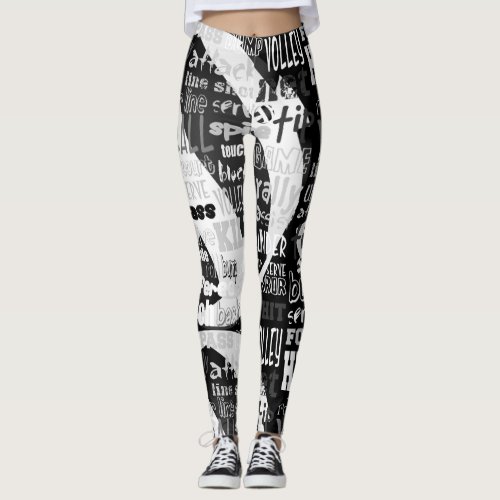 Volleyball Black and White All_Over_Print Leggings