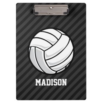Volleyball; Black & Dark Gray Stripes Clipboard by Birthday_Party_House at Zazzle