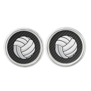 Volleyball; Black & Dark Gray Stripes Cufflinks