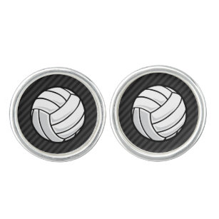 Volleyball; Black & Dark Gray Stripes Cufflinks