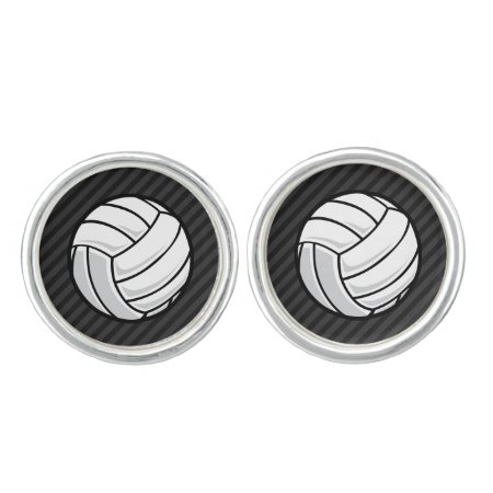 Volleyball; Black & Dark Gray Stripes Cufflinks