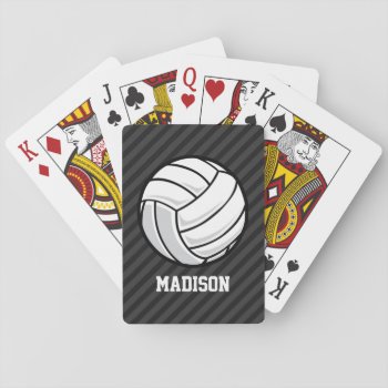 Volleyball; Black & Dark Gray Stripes Playing Cards by Birthday_Party_House at Zazzle