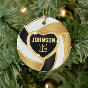 Volleyball 🏐 Black, White and Gold Ceramic Ornament