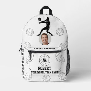 Volleyball Black White Team Logo Printed Backpack