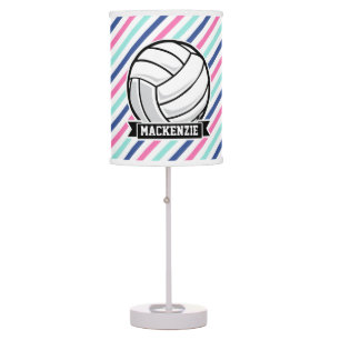 Volleyball; Blue, Pink, & White Stripes, Sports Table Lamp