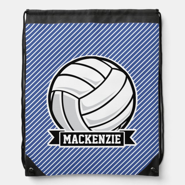 Volleyball, Blue & White Stripes, Sports Drawstring Bag (Front)