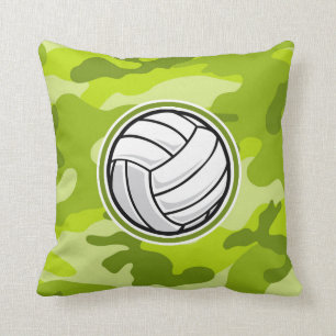 Volleyball; bright green camo, camouflage throw pillow