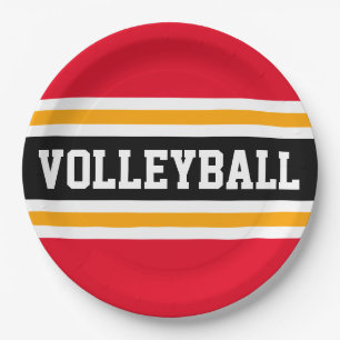 VOLLEYBALL Bright Red Black Orange Racing Stripes  Paper Plates